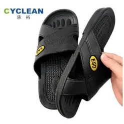 Dép nhựa phòng sạch SPU màu đen nhãn vàng, chống tĩnh điện